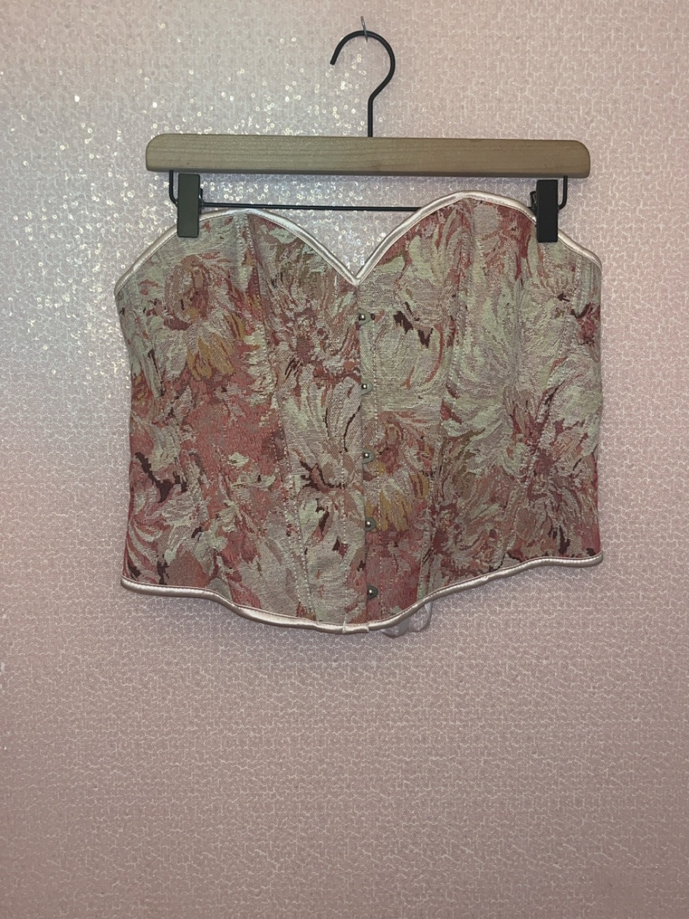 SHEIN Pink Floral Brocade Strapless Corset Top - Picture 1 of 4